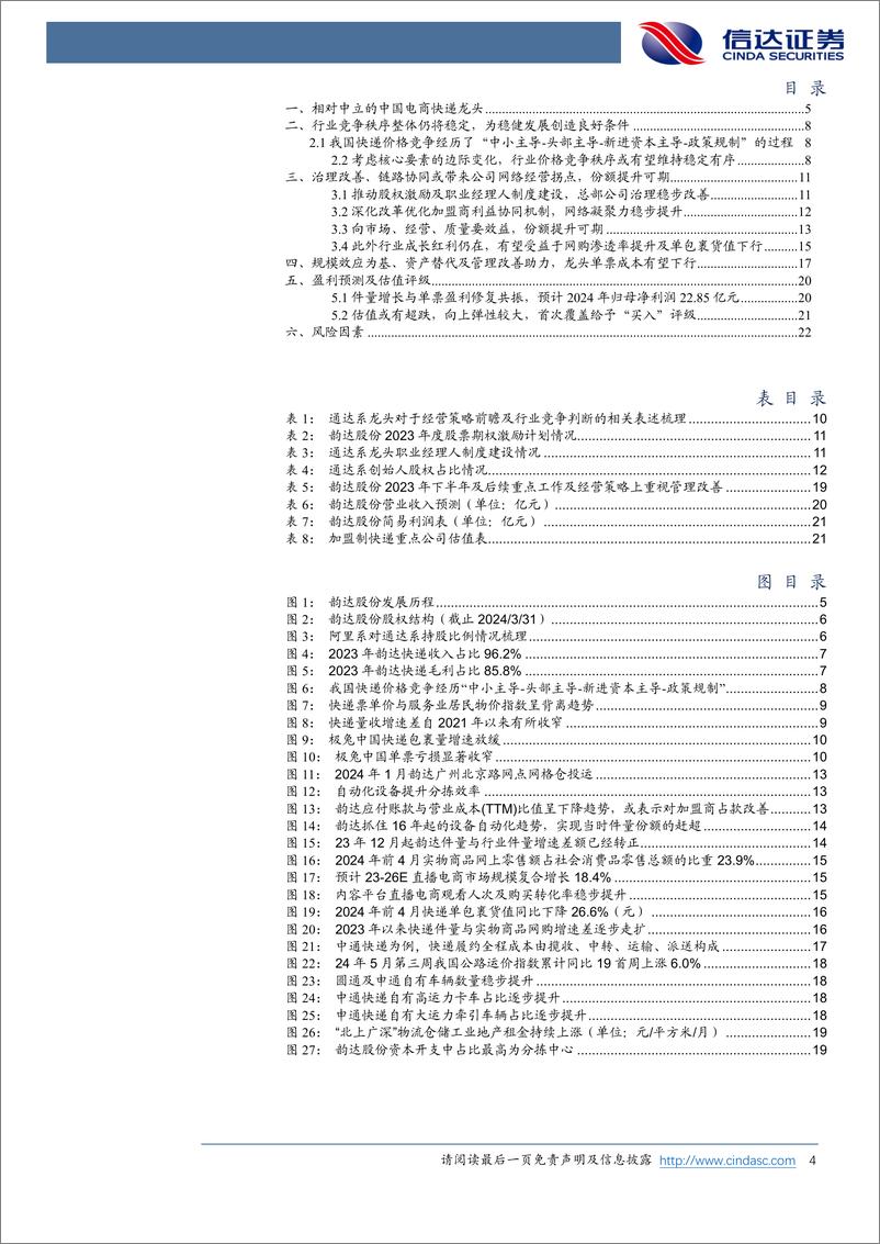 《韵达股份(002120)公司深度报告：国内电商快递龙头之一，经营及件量拐点有望延续-240523-信达证券-25页》 - 第4页预览图