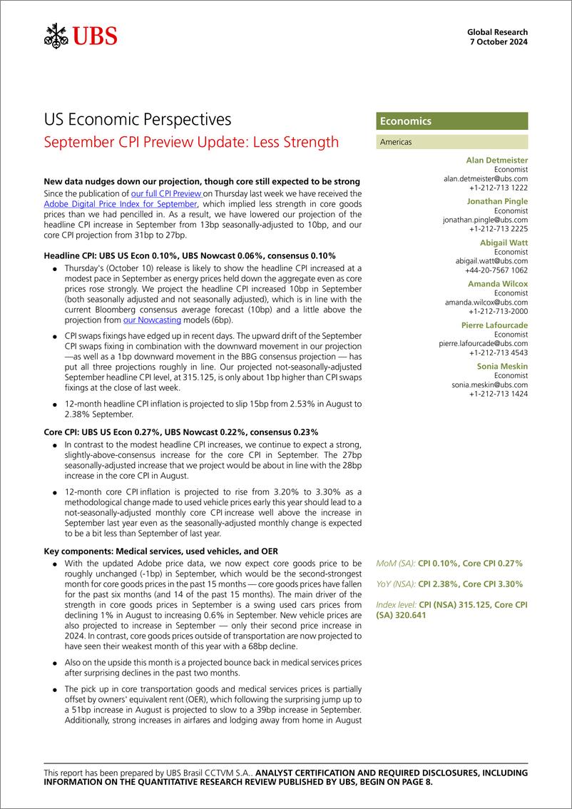 《UBS Economics-US Economic Perspectives _September CPI Preview Update Less...-110669156》 - 第1页预览图