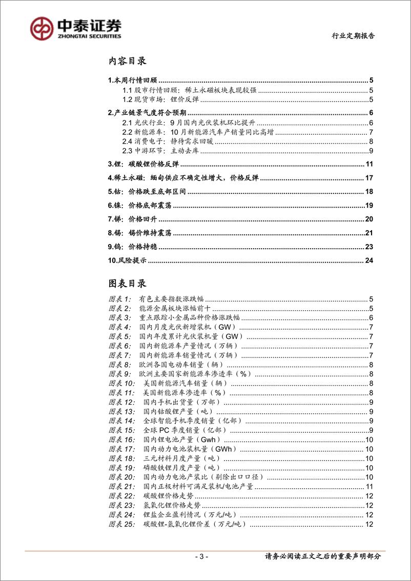 《有色金属行业：需求超预期，锂价反弹-241110-中泰证券-25页》 - 第3页预览图