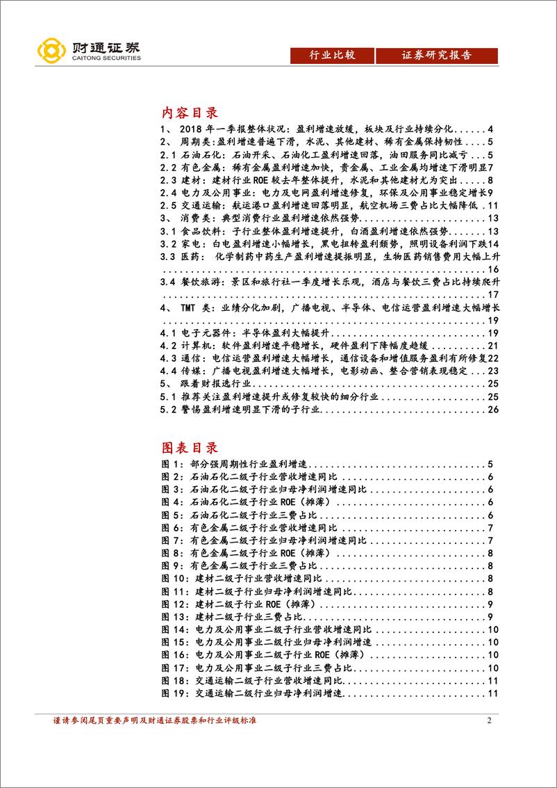 《跟着财报选行业~2018Q1：2018年上市公司一季报行业拆解-20180521-财通证券-28页》 - 第3页预览图