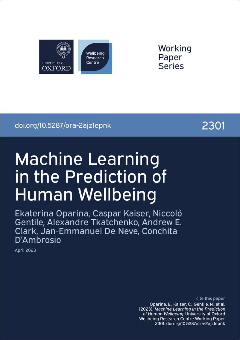 《2023年机器学习在人类幸福感预测中的应用报告_英文版_》 - 第1页预览图