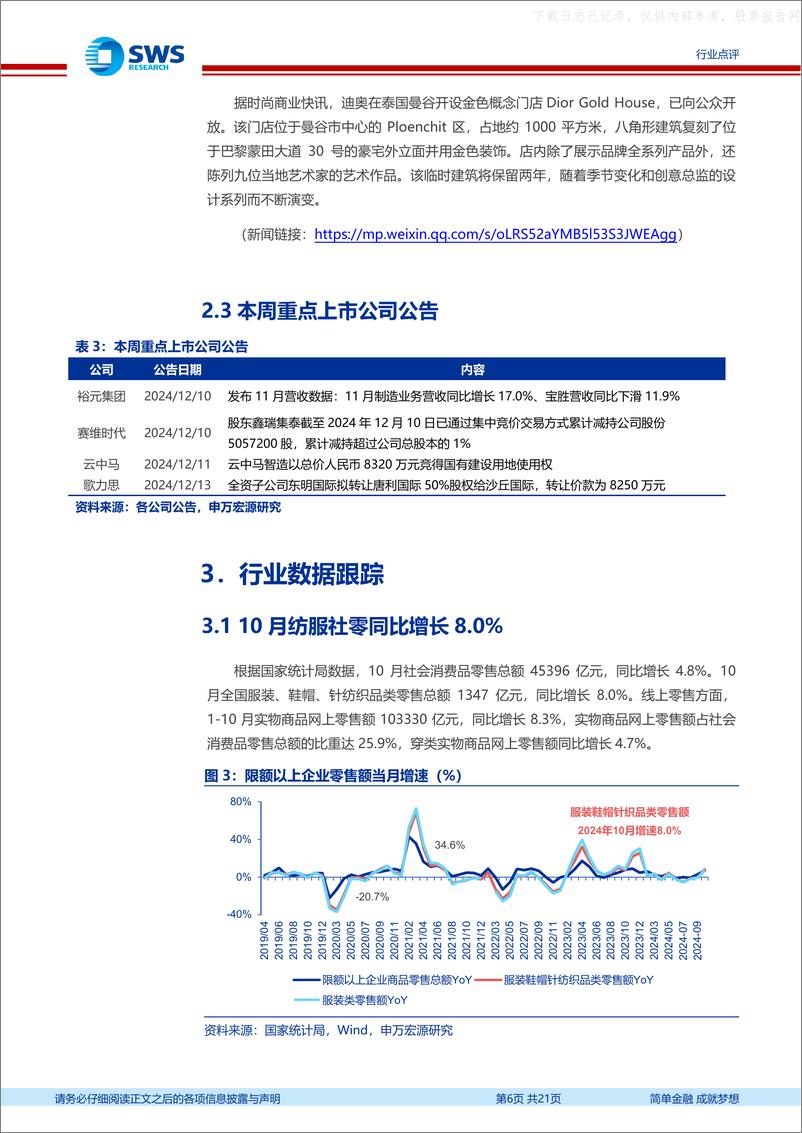 《申万宏源-纺织服装行业周报_政策强调全面扩内需_继续看好消费反弹》 - 第6页预览图