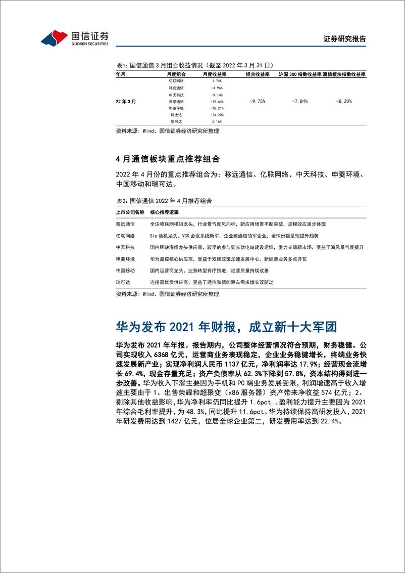 《通信行业2022年4月投资策略：重点关注运营商和产业数字化方向》 - 第8页预览图