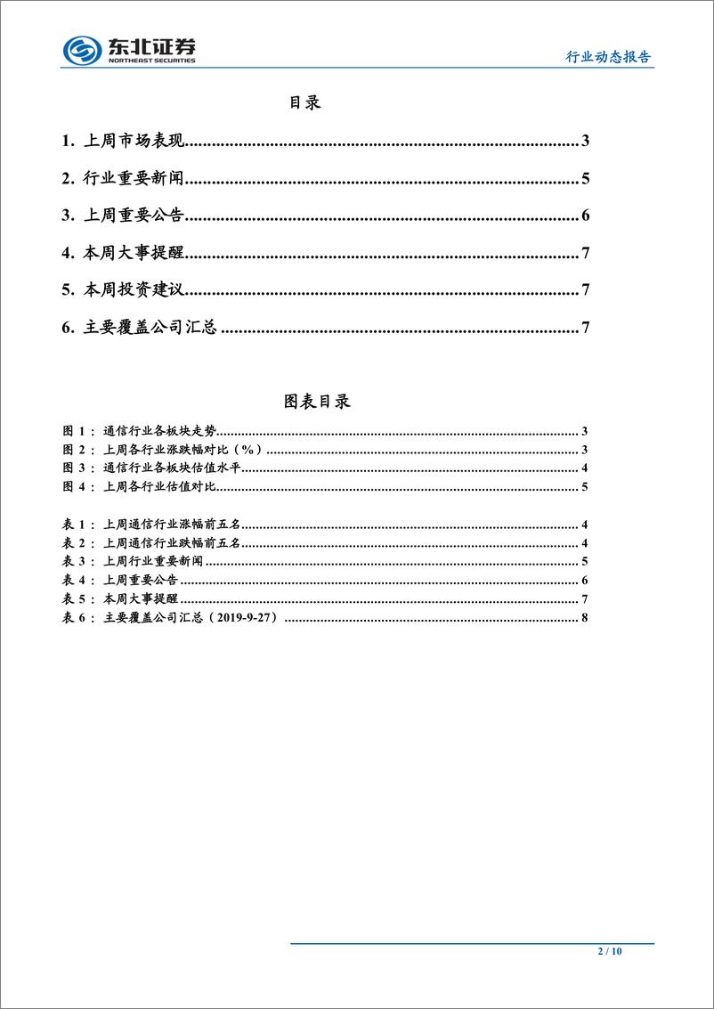 《通信行业周报：全国首个5G共建共享商用站点开通，5G加速更进一步-20190929-东北证券-10页》 - 第3页预览图