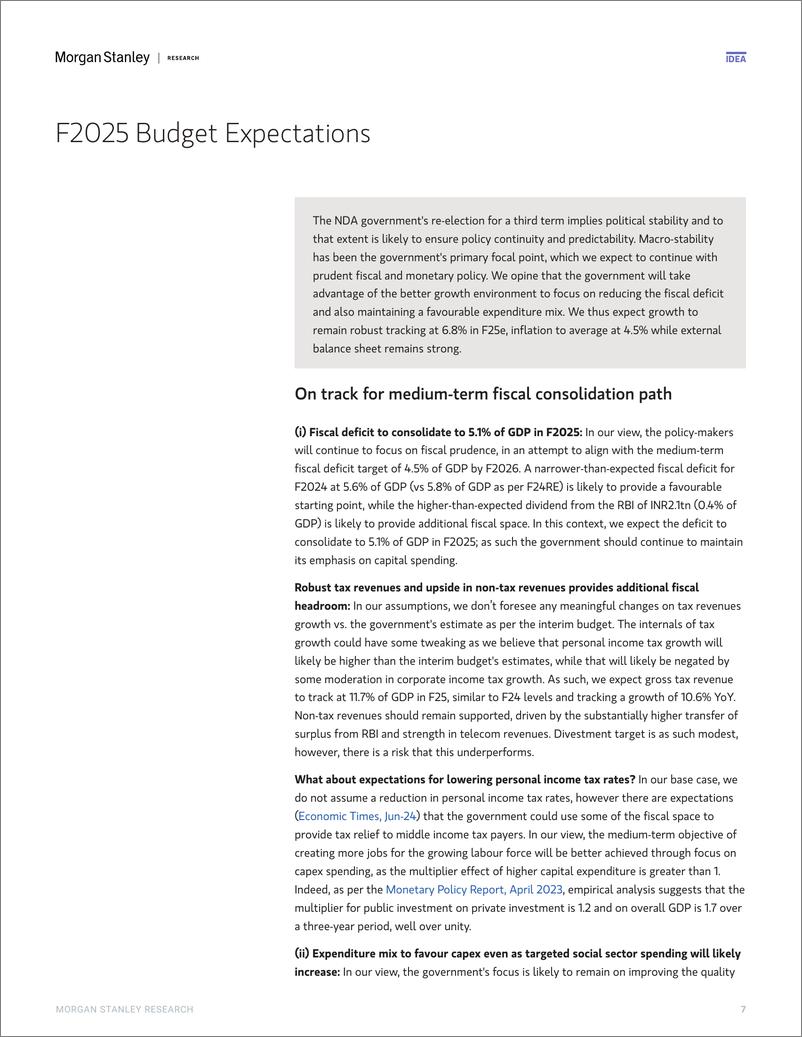 《Morgan Stanley Fixed-India Economics  Strategy What to Expect from Budget F2025-109140339》 - 第7页预览图