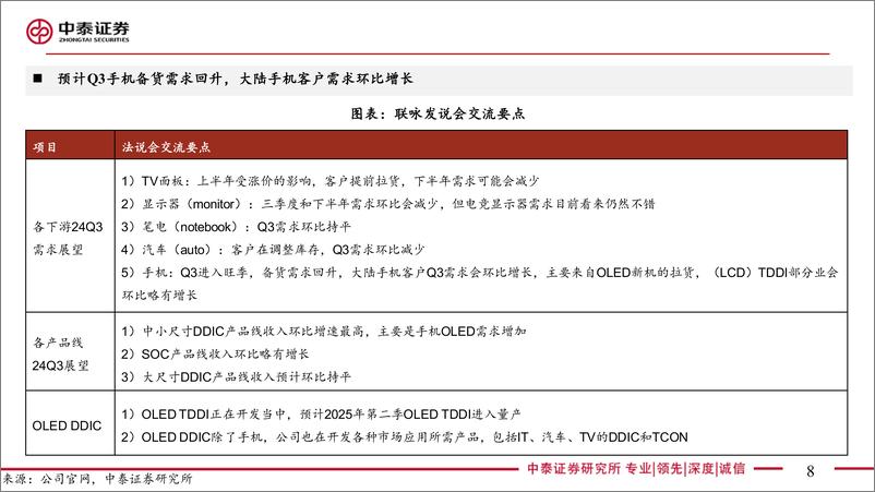 《电子行业AI全视角-科技大厂财报专题联咏24Q2点评：Q3手机备货需求回升-240809-中泰证券-13页》 - 第8页预览图