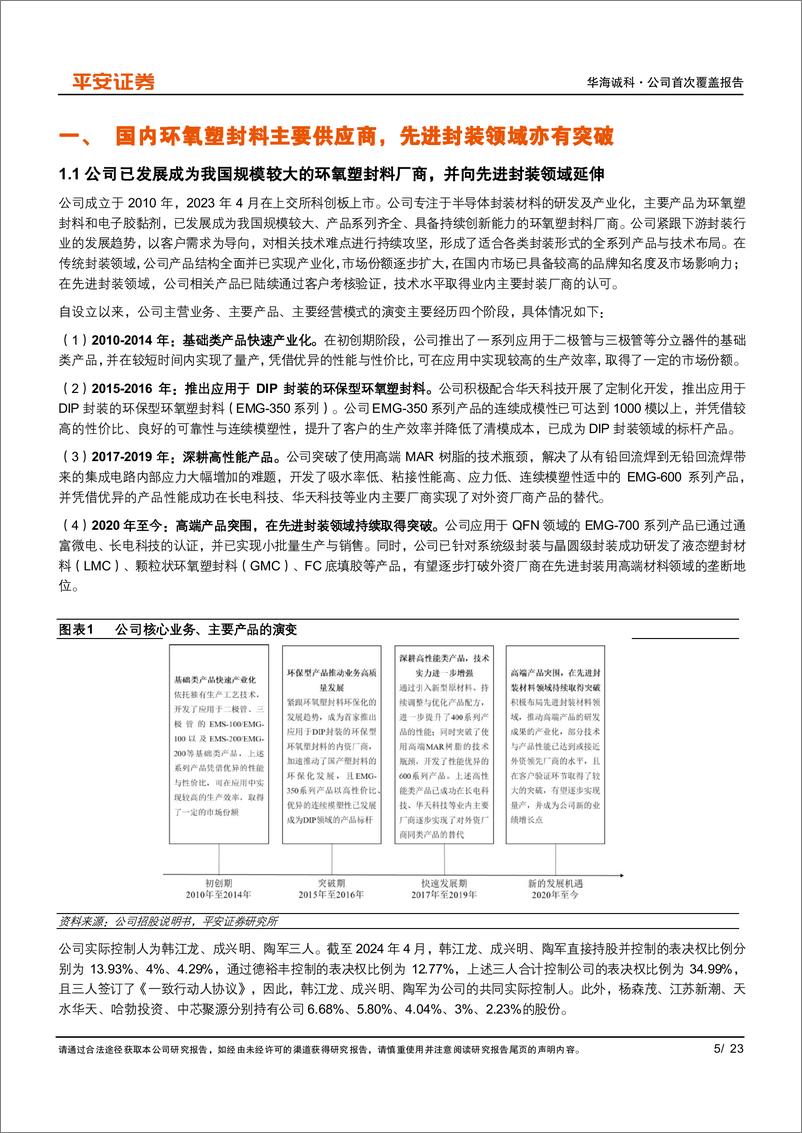 《华海诚科(688535)国内环氧塑封料主要供应商，先进封装领域亦有突破-240701-平安证券-23页》 - 第5页预览图