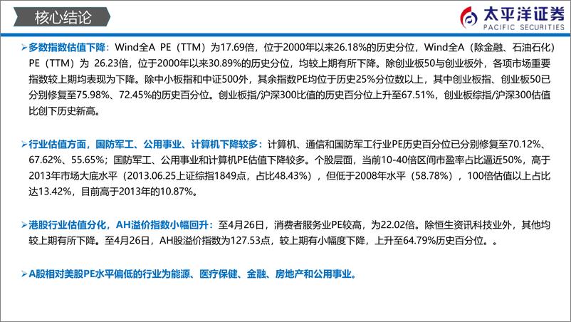 《中外股票估值追踪及对比：创业板综指沪深300估值比创历史新高-20190427-太平洋证券-24页》 - 第3页预览图