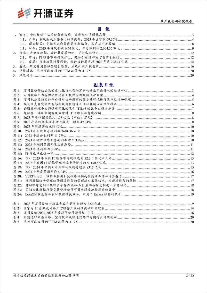 《万司股份(872742)新三板公司研究报告：专注数据中心系统集成领域，技术%2b政策双轮驱动盈利增长-240709-开源证券-22页》 - 第2页预览图