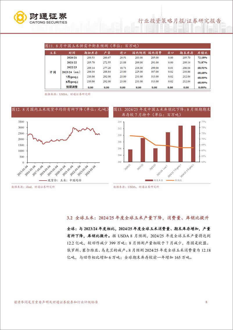 《农林牧渔行业8月USDA跟踪月报：8月USDA上调全球小麦、大豆产量预测-240826-财通证券-14页》 - 第8页预览图