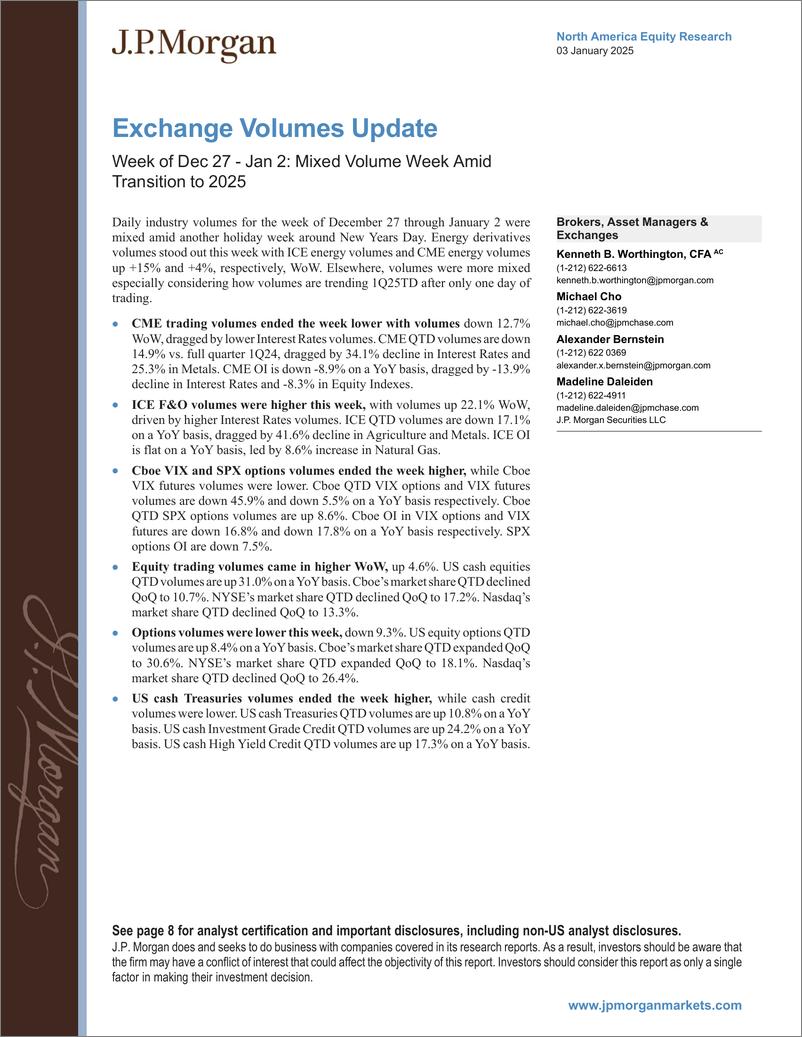 《JPMorgan-Exchange Volumes Update Week of Dec 27 - Jan 2 Mixed Volume...-112598735》 - 第1页预览图