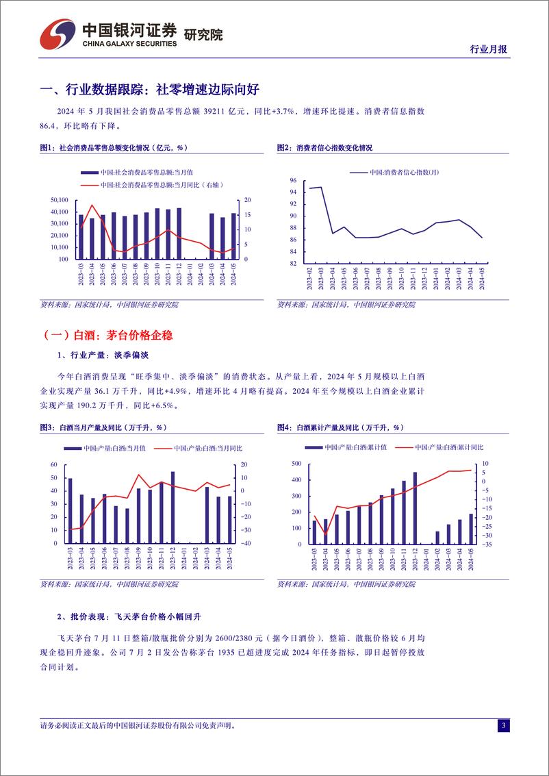 《食品饮料行业月报：茅台批价企稳，关注业绩窗口期-240717-银河证券-13页》 - 第3页预览图