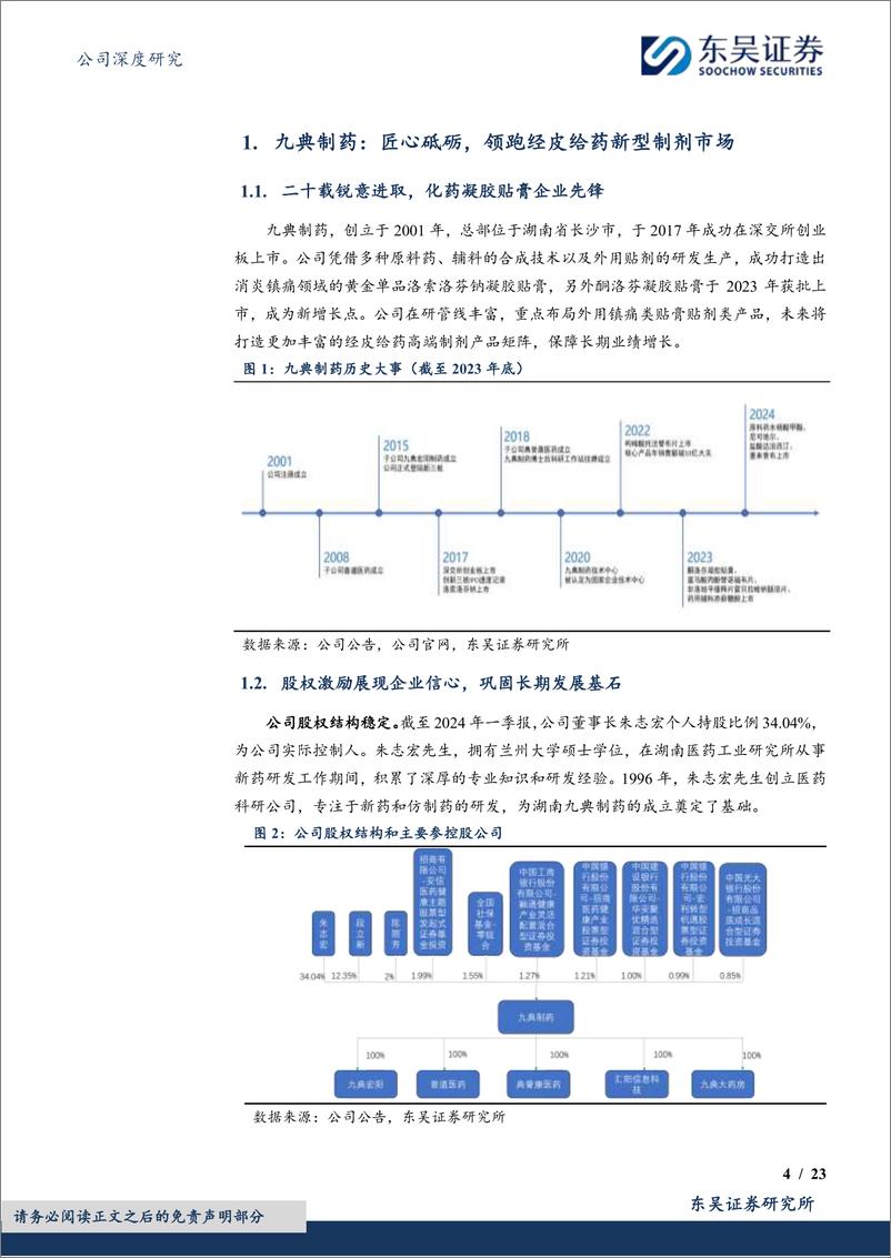 《九典制药-300705.SZ-经皮给药新型制剂领先，产品矩阵助力增长-20240523-东吴证券-23页》 - 第4页预览图