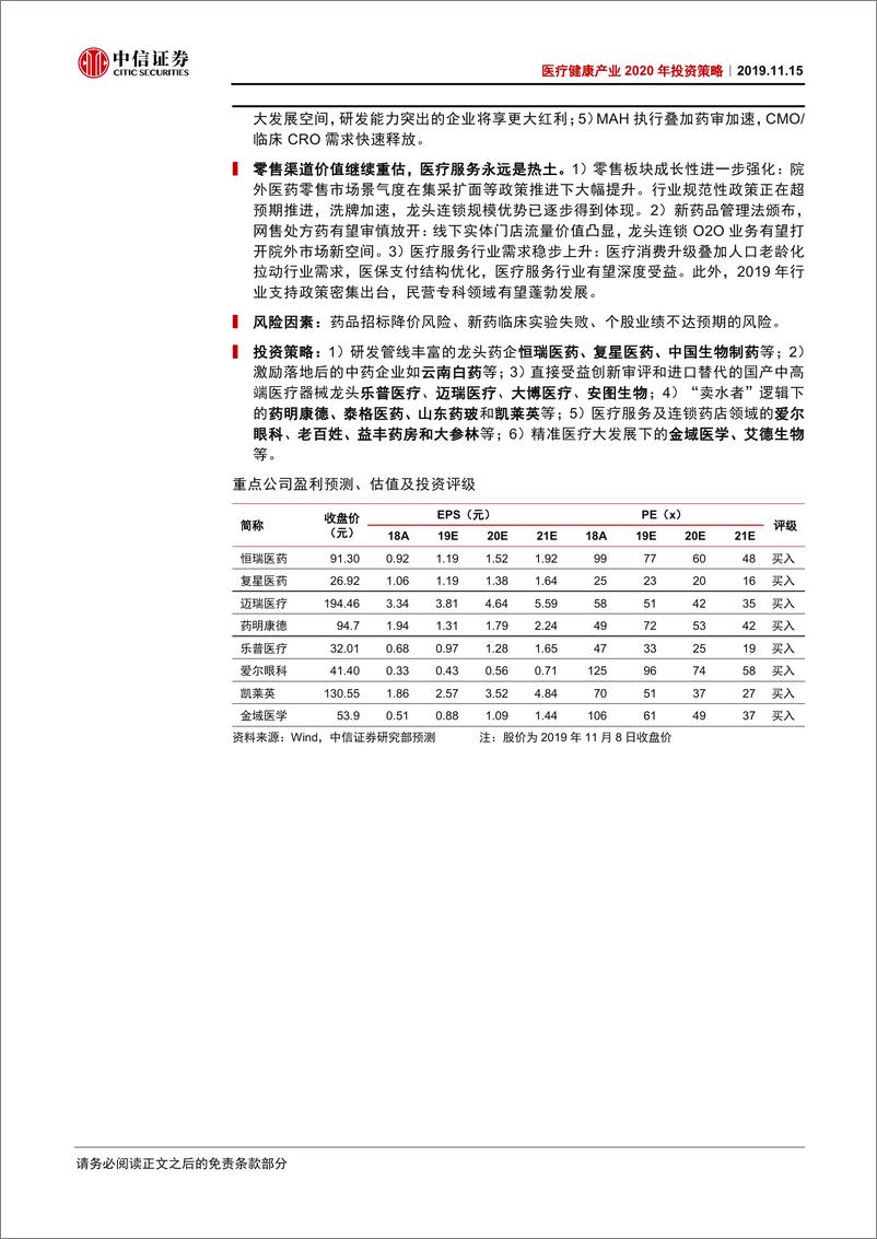 《医疗健康产业2020年投资策略：登高望远，后带量采购时代-20191115-中信证券-59页》 - 第4页预览图