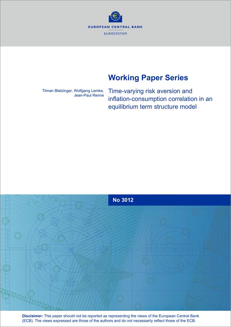 《欧洲央行-均衡期限结构模型中时变风险规避与通货膨胀消费相关性（英）-2025.1-76页》 - 第1页预览图