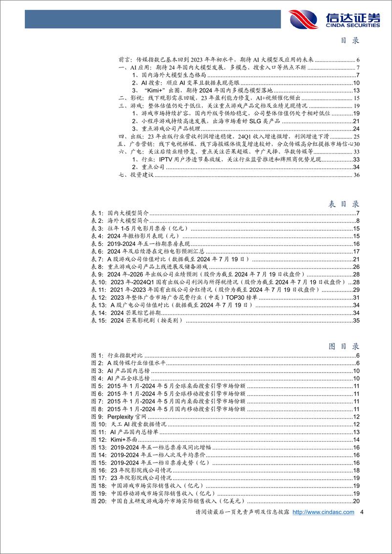 《传媒行业2024年中期策略报告：人工智能海纳百川，国产AI千帆竞发-240722-信达证券-41页》 - 第4页预览图