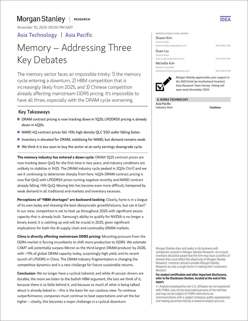 《Morgan Stanley-Asia Technology Memory – Addressing Three Key Debates-111489203》 - 第1页预览图