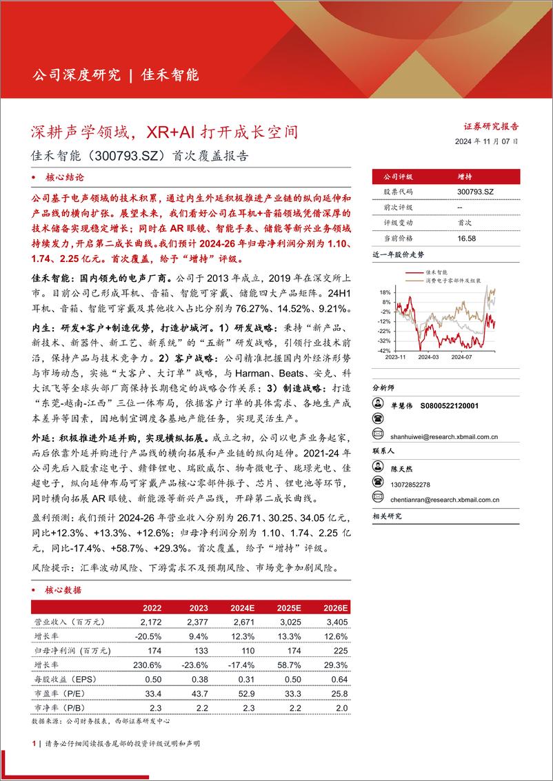 《佳禾智能(300793)首次覆盖报告：深耕声学领域，XR%2bAI打开成长空间-241107-西部证券-27页》 - 第1页预览图