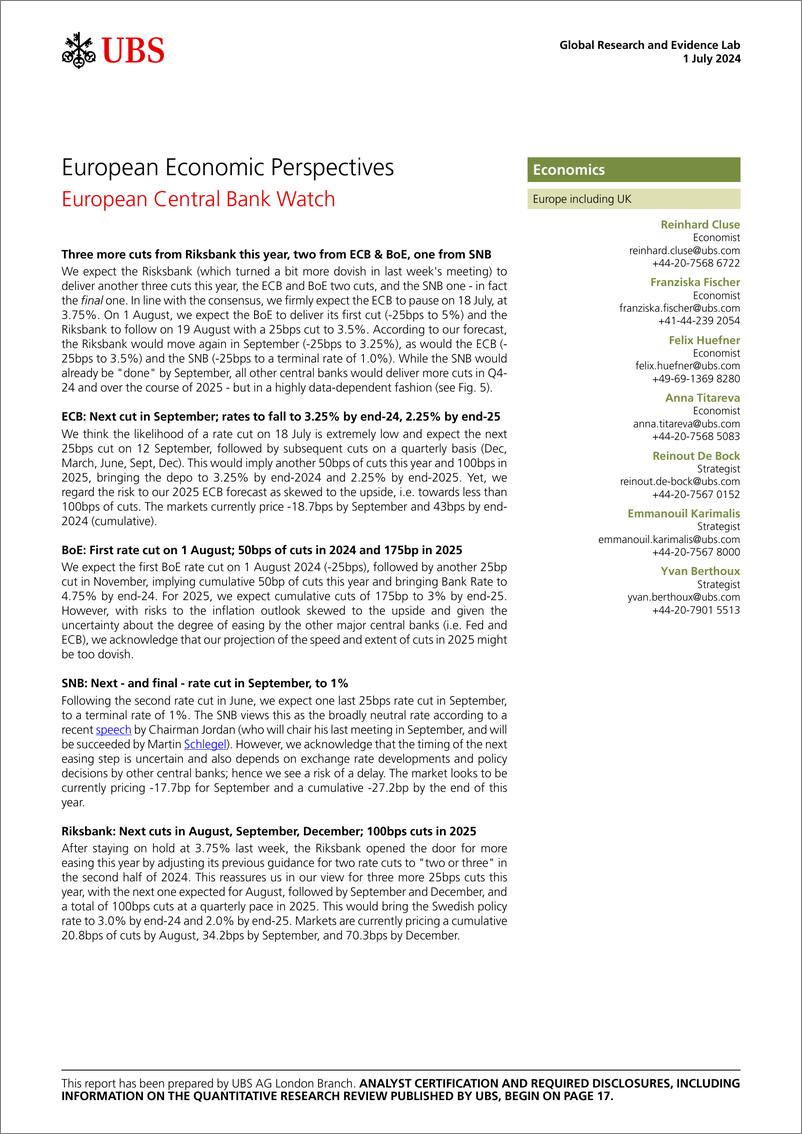 《UBS Economics-European Economic Perspectives _European Central Bank Watch_...-108936903》 - 第1页预览图