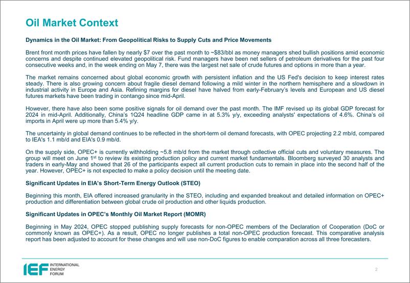 《IEF-石油市场5月报的比较分析（英）-2024.5-24页》 - 第2页预览图