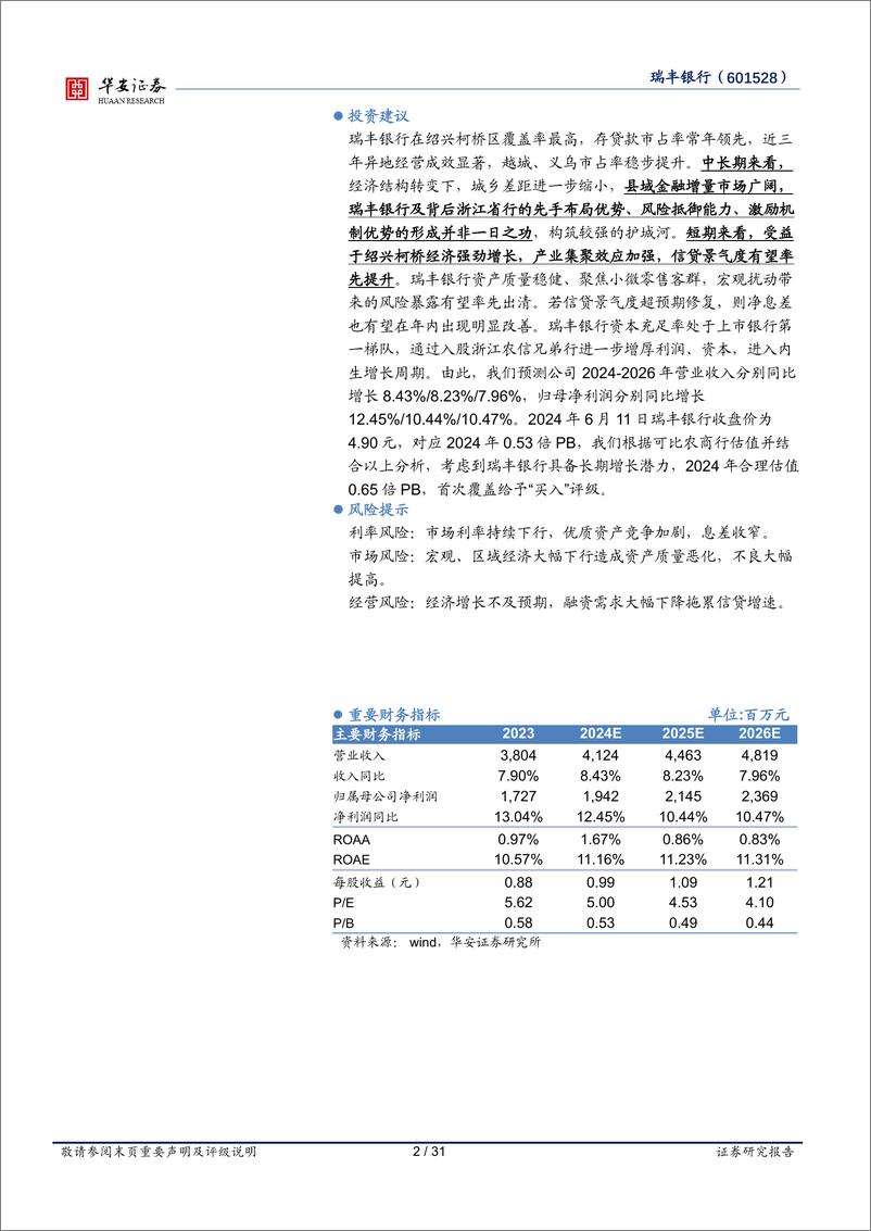 《瑞丰银行(601528)浙江农信标杆行，内耕外拓高成长-240612-华安证券-31页》 - 第2页预览图