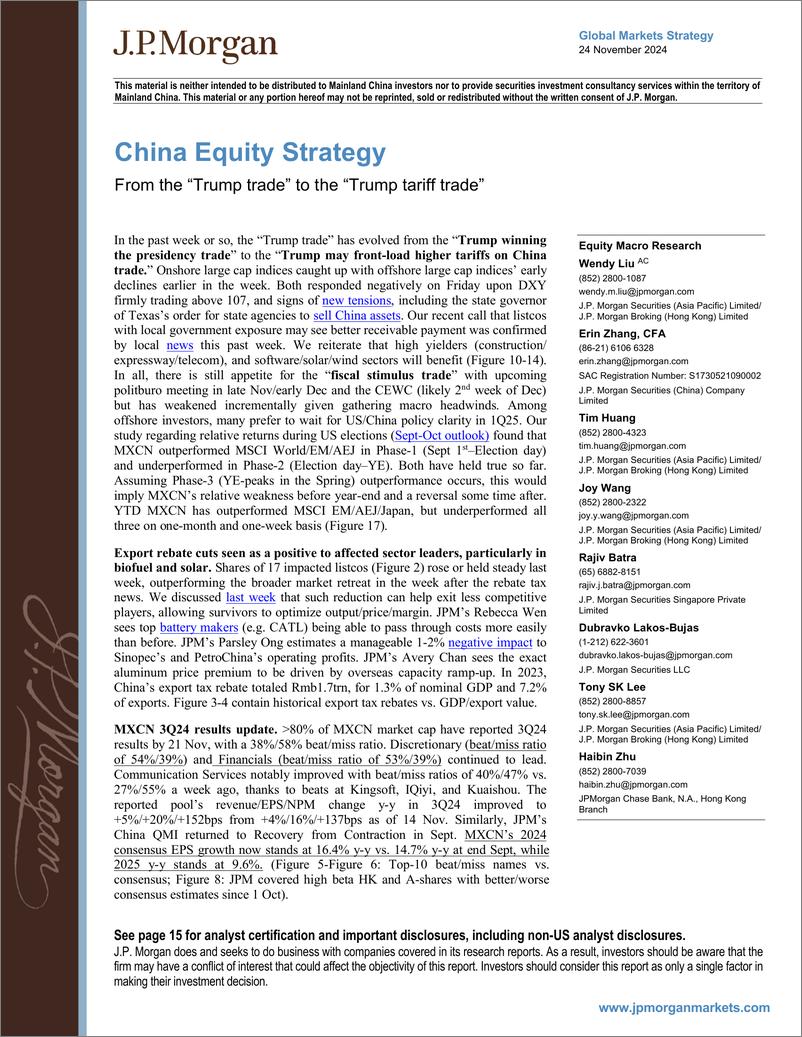 《JPMorgan-China Equity Strategy From the “Trump trade” to the “Trump t...-111781370》 - 第1页预览图