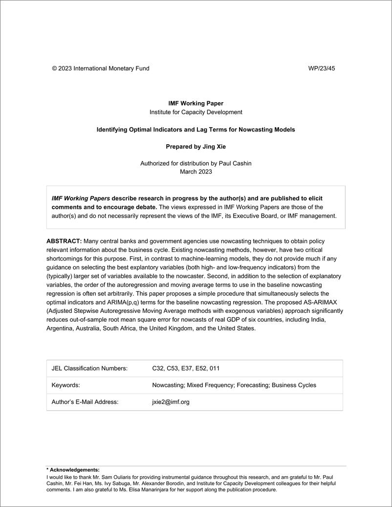 《IMF-识别Nowscasting模型的最优指标和滞后项（英）-2023.3-38页》 - 第3页预览图