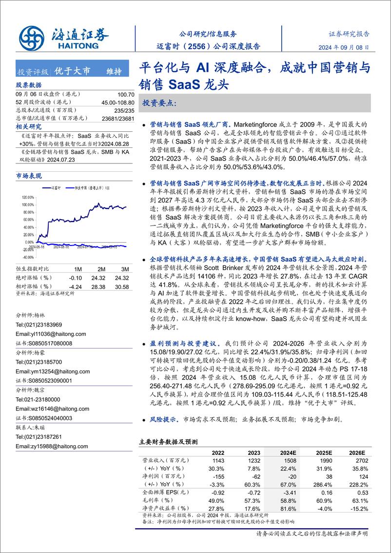 《海通证券-迈富时-2556.HK-公司深度报告_平台化与AI深度融合_成就中国营销与销售SaaS龙头》 - 第1页预览图