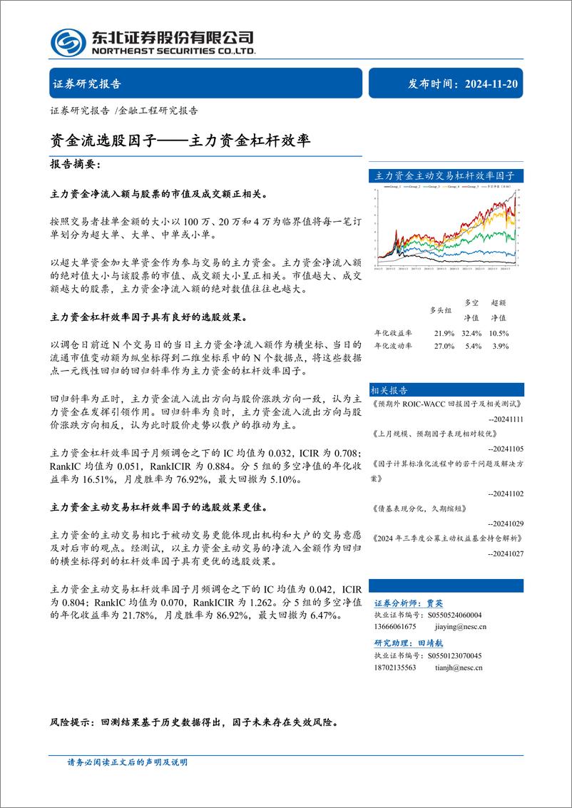 《资金流选股因子：主力资金杠杆效率-241120-东北证券-31页》 - 第1页预览图