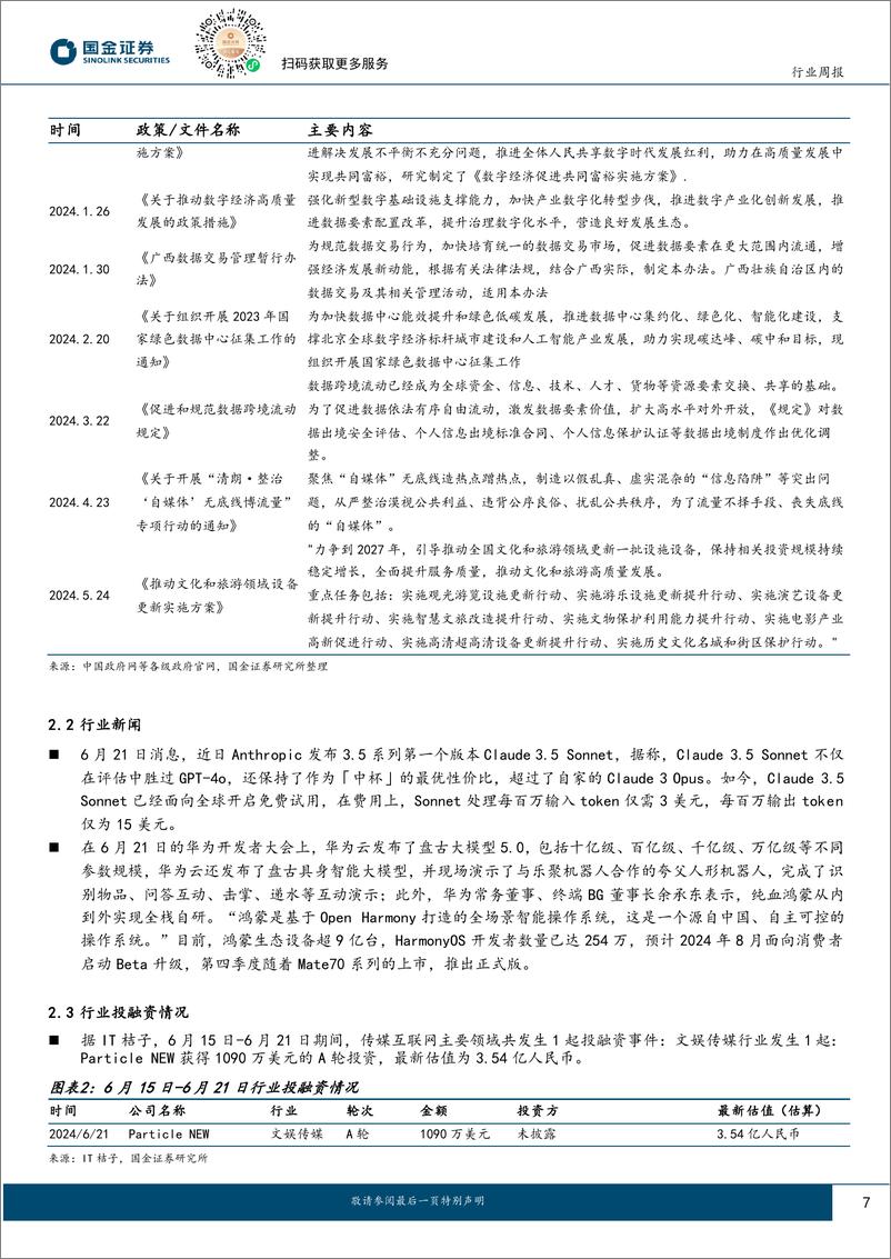 《传媒互联网产业行业研究：大模型持续迭代，暑期排片丰富；看好互联网行情持续-240623-国金证券-13页》 - 第7页预览图