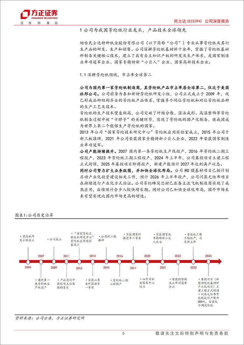 《民士达(833394)公司深度报告：芳纶纸产能持续扩张迭加高端品类放量，拓新品开启增长新引擎-250311-方正证券-26页》 - 第5页预览图