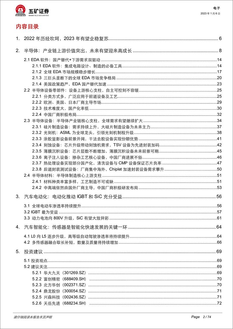 《2023年电子行业投资策略：半导体国产替代持续加速，汽车电子迎来新机遇-20230106-五矿证券-74页》 - 第3页预览图