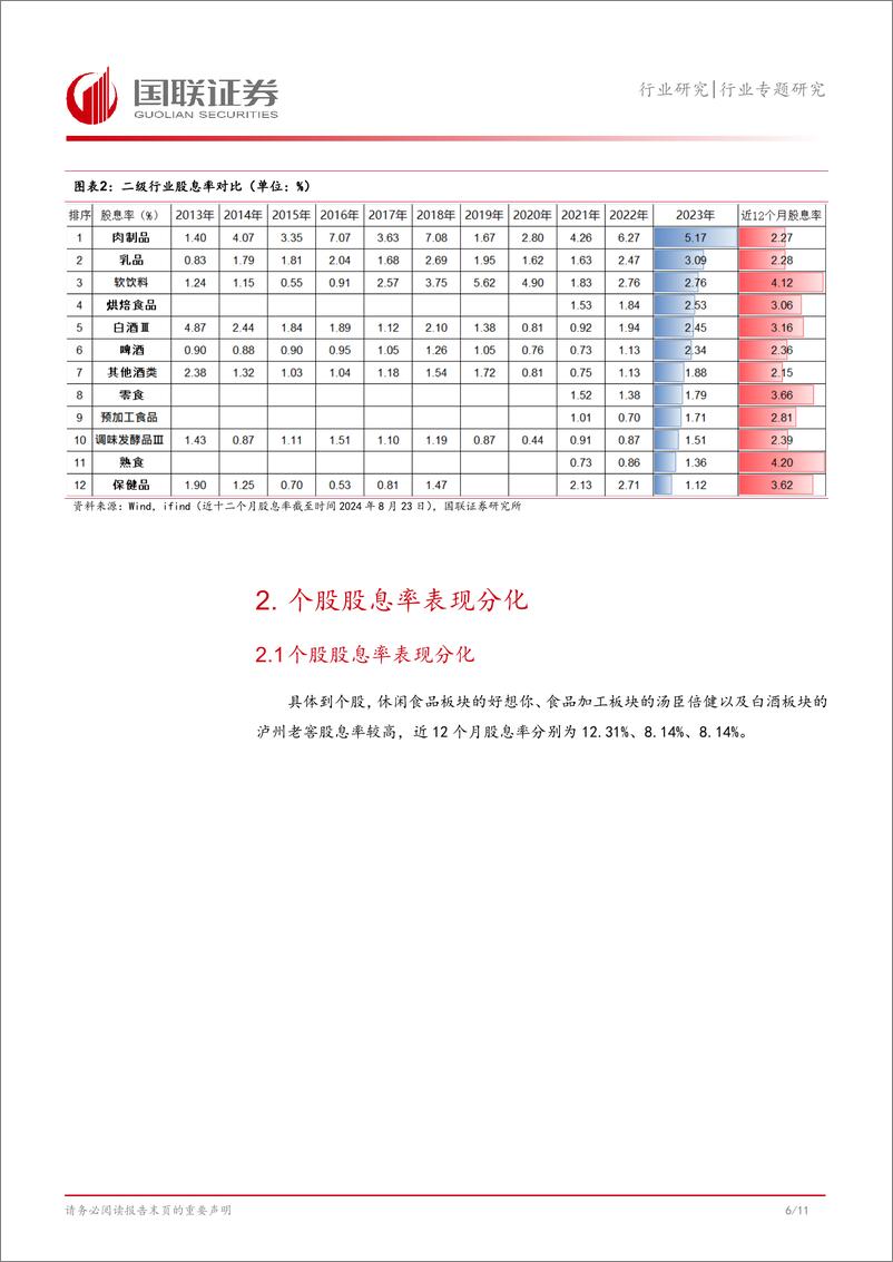 《食品饮料行业专题研究：股息率中等偏上，期待进一步提升-240826-国联证券-12页》 - 第7页预览图