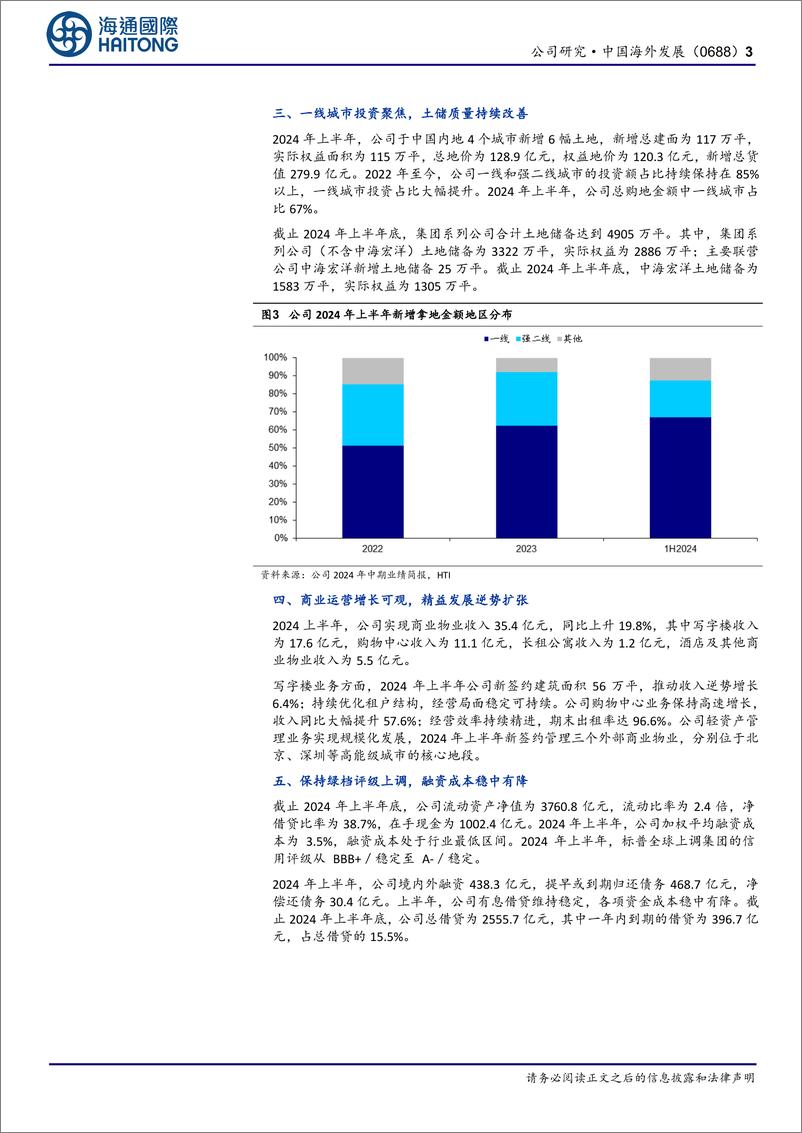 《中国海外发展(0688.HK)公司半年报点评：深耕战略效益凸显，销售表现行业领先-241111-海通国际-24页》 - 第3页预览图