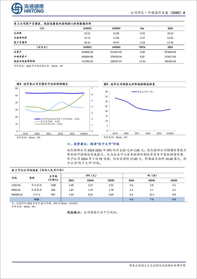 《中国海外发展(0688.HK)公司半年报点评：深耕战略效益凸显，销售表现行业领先-241111-海通国际-24页》 - 第4页预览图