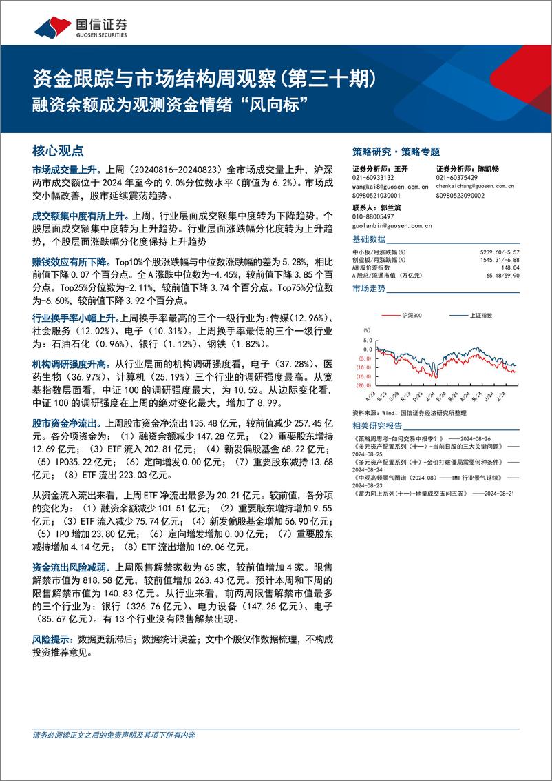 《资金跟踪与市场结构周观察(第三十期)：融资余额成为观测资金情绪“风向标”-240827-国信证券-25页》 - 第1页预览图