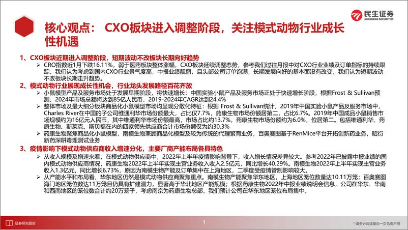 《CXO行业8月月报：模式动物行业成长性机遇显现，龙头发展路径百花齐放-20220928-民生证券-29页》 - 第3页预览图