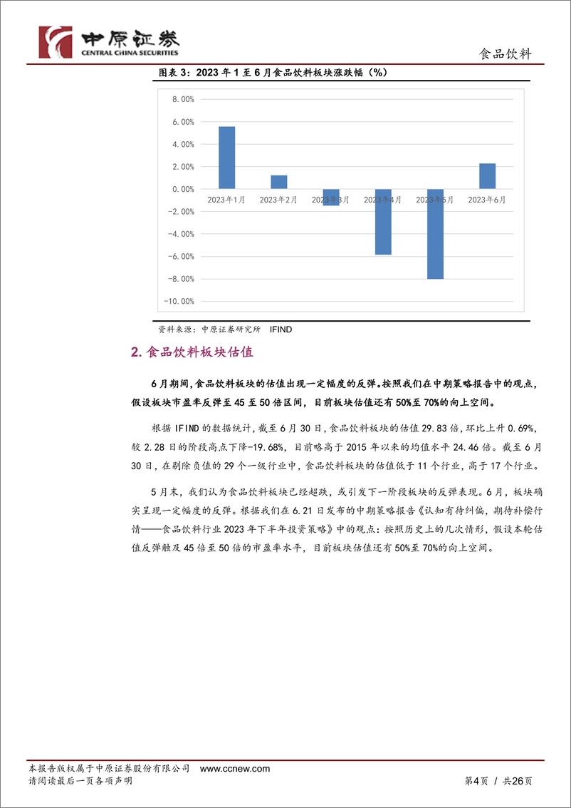 《食品饮料行业6月月报：酒饮带动板块表现改善，悲观情绪渐散-20230711-中原证券-26页》 - 第5页预览图