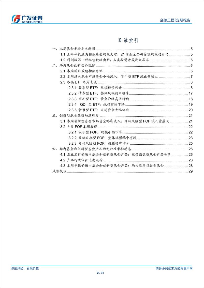 《场内基金及创新型产品观察：上半年权益类指数基金规模大增，21家基金公司管理规模过百亿-20190707-广发证券-31页》 - 第3页预览图