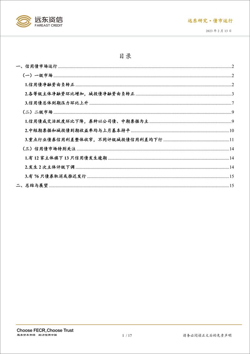 《2023年1月份信用债市场运行报告：信用债净融资由负转正，城投债信用利差收窄-20230213-远东资信-20页》 - 第5页预览图