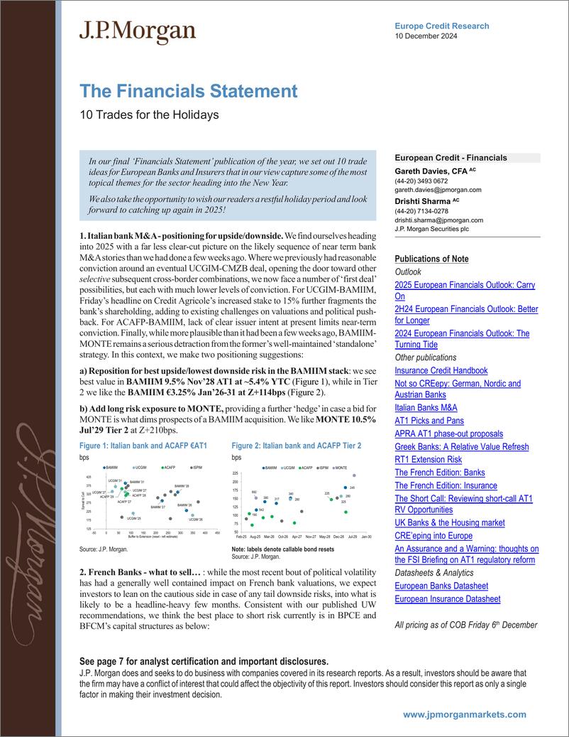 《JPMorgan Econ  FI-The Financials Statement 10 Trades for the Holidays-112106625》 - 第1页预览图