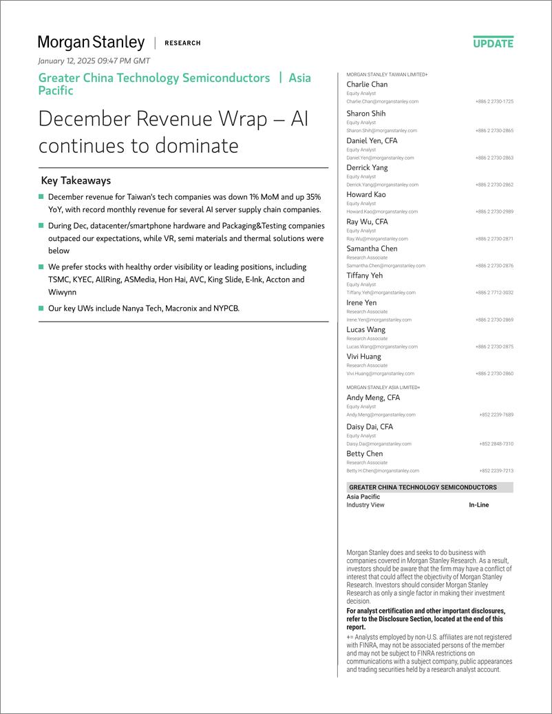 《Morgan Stanley-Greater China Technology Semiconductors December Revenue Wr...-112761432》 - 第1页预览图