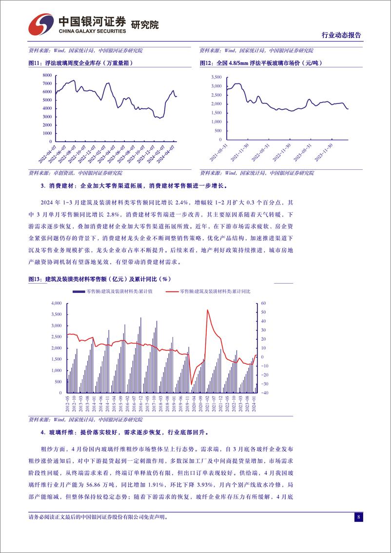 《建材行业4月动态报告：行业业绩承压，玻纤提价有望带动利润修复-240508-银河证券-17页》 - 第8页预览图