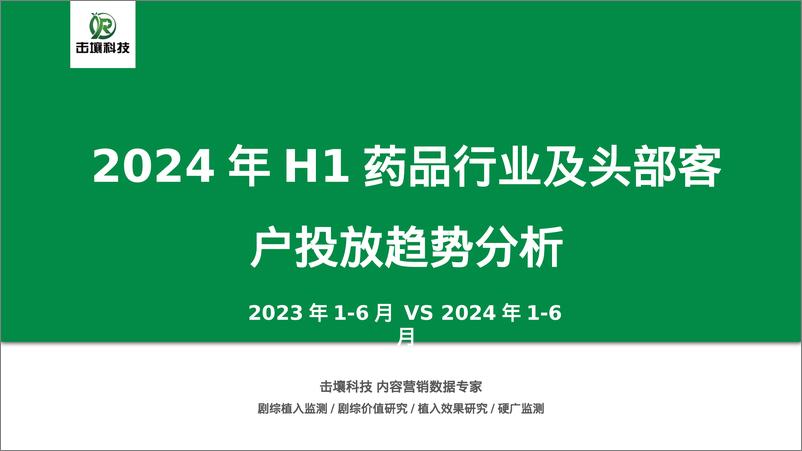 《击壤科技_2024年H1药品行业及头部客户投放趋势分析报告》 - 第1页预览图