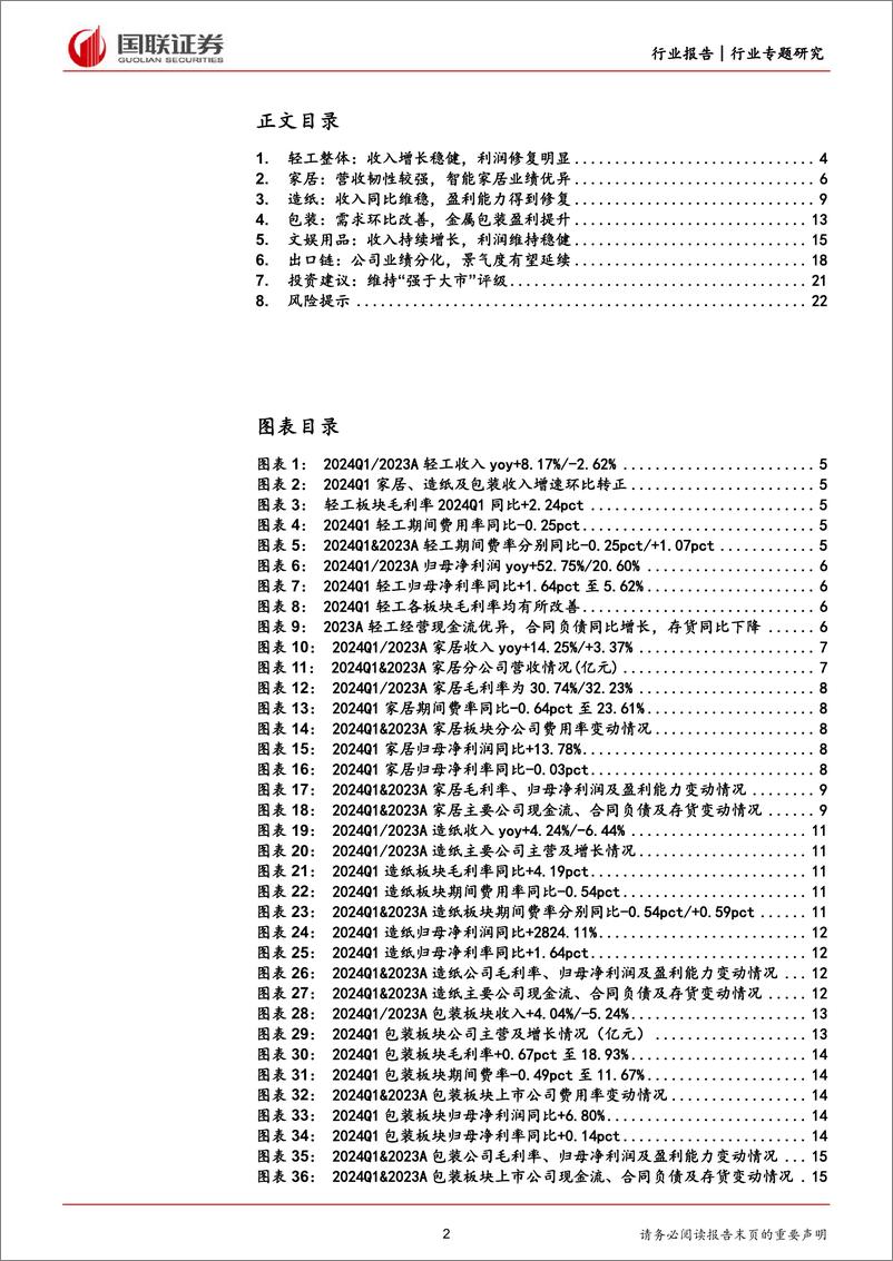 《轻工制造行业2024Q1%262023A轻工板块财报综述：盈利修复明显，外销增速可观-240512-国联证券-23页》 - 第2页预览图