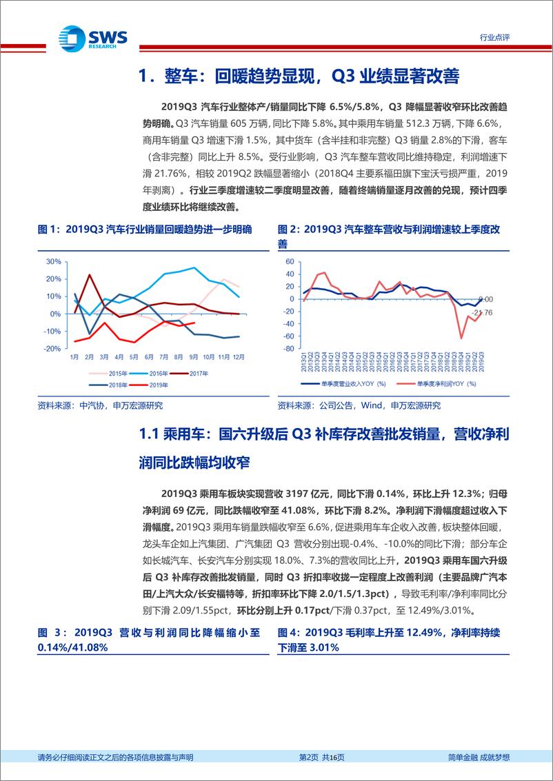 《2019汽车行业三季报总结：三季度行业整体显著回暖，推荐确定性零部件龙头-20191114-申万宏源-16页》 - 第3页预览图