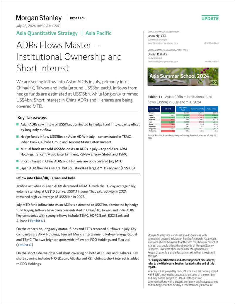 《Morgan Stanley-Asia Quantitative Strategy ADRs Flows Master – Institutiona...-109432512》 - 第1页预览图