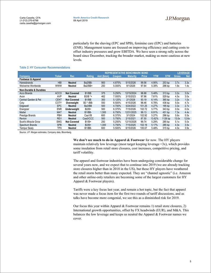 《J.P. 摩根-美股-消费品行业-美国HY消费更新：家庭清洁市场策略分析-2019.4.9-67页》 - 第6页预览图