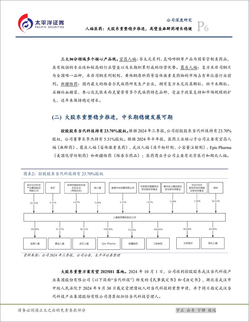 《人福医药(600079)大股东重整稳步推进，高壁垒麻醉药增长稳健-241128-太平洋证券-19页》 - 第6页预览图