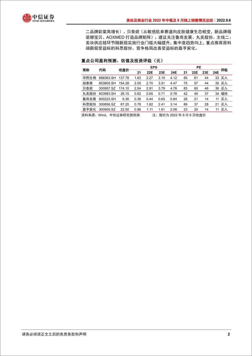 《美妆及商业行业2022年中报及8月线上销售情况总结：承压下分化成长，淡季中静待花开-20220906-中信证券-28页》 - 第3页预览图